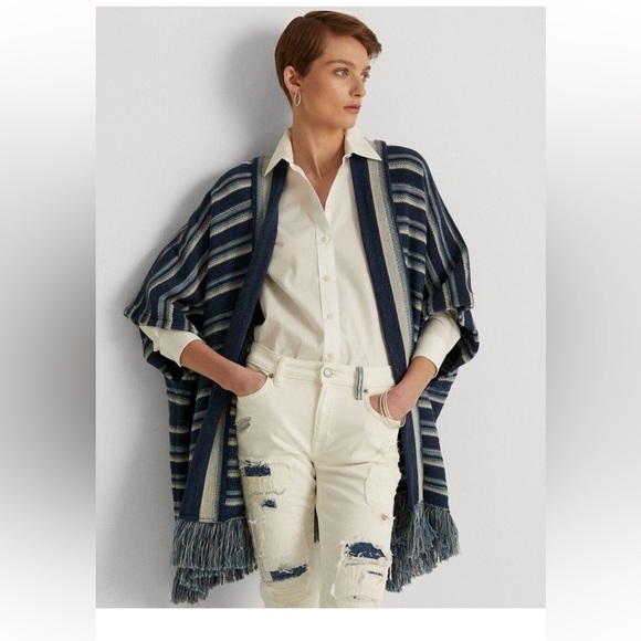 Lauren Ralph Lauren Fringe Trim Open Cardigan S/M EUC - Picture 3 of 11